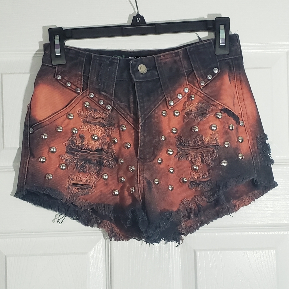 DIY tie dye distressed studded punk grunge shorts